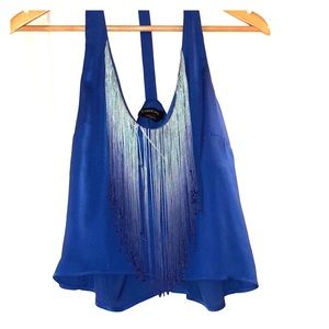 Bebe cropped top with blue fringe detail